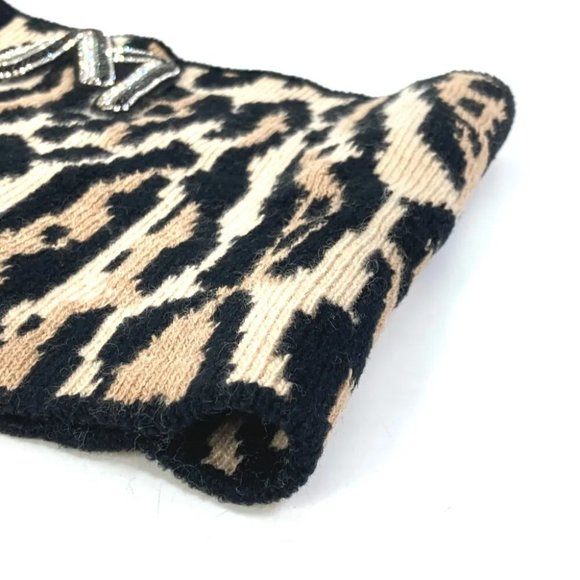 LOUIS VUITTON Leopard print Snood LV Rheogram Sequin Scarf Brown/Black - Picture 4 of 8